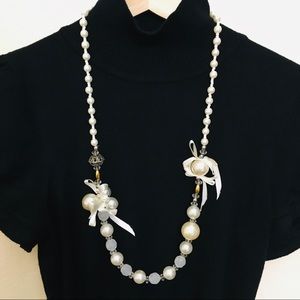 3/$15 Long beaded white and cream ribbons necklace